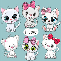 Wall Mural - cute cartoon white kittens isolated on a white background