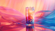 Colorful bubble tea with tapioca pearls, vibrant pink and blue hues, modern creative background.