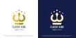 © Morvana - Royal king crown logo design illustration. Simple flat silhouette crown prince queen palace ancient gold treasure palace. Minimal minimalist luxury elegant classy majestic crest icon symbol.