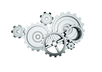 Wall Mural - a series of interlocking gears on a white background, showcasing mechanical engineering concepts