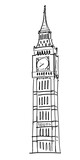 Fototapeta Big Ben - Hand-drawn sketch of a stylized tower with clock on a white background, representing an illustrative design concept