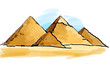 A digital drawing of pyramids with a sketch-like style, set against a simple blue and white background, expressing the concept of ancient monuments