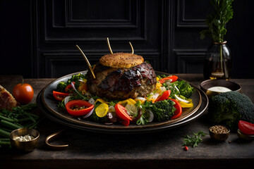 a bowl of food sitting on top of a wooden table