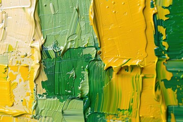 Abstract art background. Oil painting on canvas. Green and yellow texture