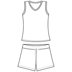 Wall Mural -  Drawing Of a baby girls vest top with shorts outline print Vector art