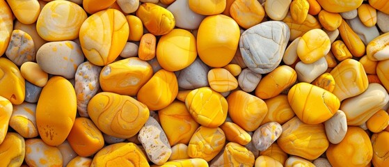 A wide-angle view of luminous yellow stones, with intricate natural patterns, perfect for panoramic backgrounds.