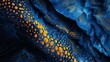 A close up of a blue and yellow patterned fabric, AI