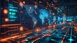 depiction of a global trade scene with maps and trade icons in a futuristic style