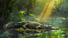 Crocodile On The River Bank In The Sun