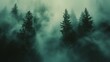 A foggy forest with trees in the background, AI