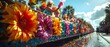 Colorful Mardi Gras float with dancers and revelers passing by. Concept Mardi Gras Parade, Floats, Dancers, Revelers, Colorful Celebration