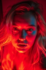 Wall Mural - Portrait of a blonde woman in red light 