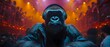 Ensuring Safety at the Nightclub with a Robot Gorilla Bodyguard Using an Earpiece. Concept Robot Security, Nightclub Safety, Earpiece Communication, Gorilla Bodyguard, Technological Innovations