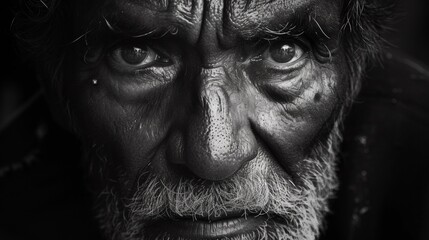 Canvas Print - A close up of a man with wrinkles on his face, AI