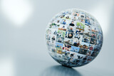 Fototapeta Sawanna - Social media ball with people pictures, online network concept