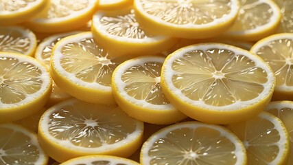 Wall Mural - Background of beautiful lemon citrus fruit slices on frozen surface. Generative AI