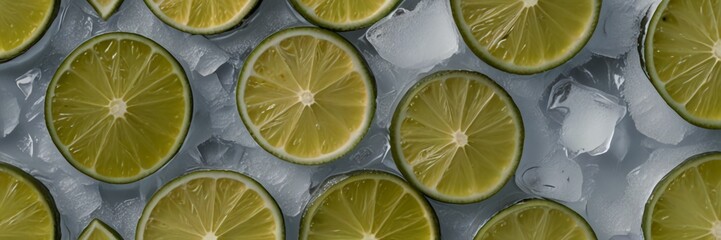 Wall Mural - Background of beautiful lime slices on frozen surface.Ai generative