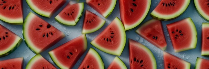 Wall Mural - Background of beautiful watermelon slices on frozen surface.Ai Generative