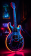 © Алла Морозова - A neon guitar with a purple and blue color scheme.