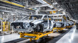Car assembly line in a modern factory, vehicle manufacturing industry production hd