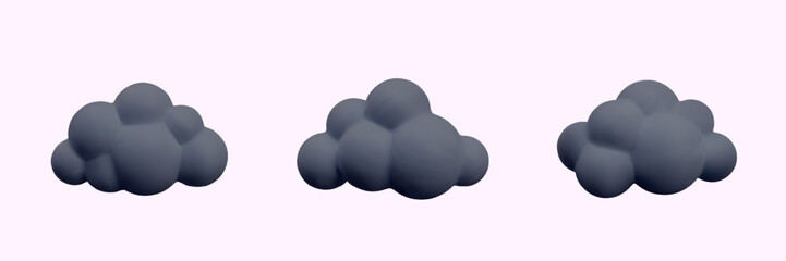 set of black realistic clouds in cartoon style. bad weather, bad mood, emotions