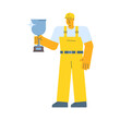 Builder holding silver cup and smiling