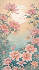 Wall Mural - enchanting array of pastel flowers, each piece a serene celebration of nature's delicate beauty