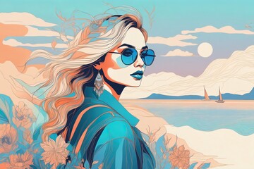 Wall Mural - Illustration style fashionable beauty