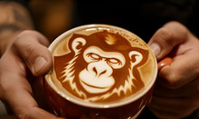 Closeup Of A Coffee Latte Art Of A Monkey Seen From Above In The Cafe Wallpaper Cappuccino Art