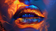 beautiful female lip makeup with neon glow.