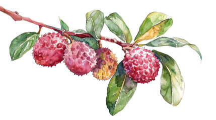 Wall Mural - lychees in watercolor drawing isolated on white or transparent png