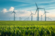 Capture the picturesque scene of wind turbines standing tall amidst the lush greenery of Holland's countryside. AI generative techniques enrich nature photography.
