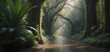 Deep tropical jungles green trees tunnel extra wide background banner