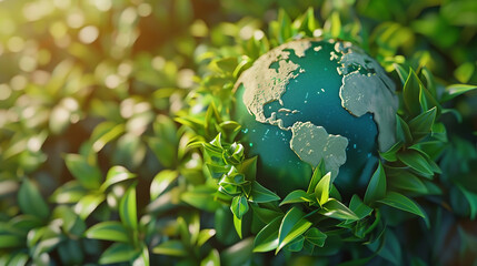 ecological concept of the environment, the globe on the green grass. ai.