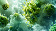A green, fuzzy mass of bacteria is floating in the air