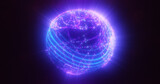Fototapeta Do przedpokoju - Abstract blue purple glowing digital high-tech futuristic energy plasma sphere with lines and particles on dark black background