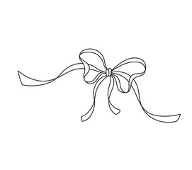 Wall Mural - vector isolated one single simple ribbon bow gift colorless black and white contour line easy drawin