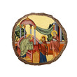 Christian vintage illustration of the Presentation of Jesus at the Temple. Golden religious image in Byzantine style on white background