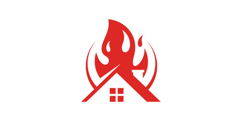 Wall Mural - home fire logo design, fire extinguisher, rescue, logo design template, symbol, icon, vector, creative idea.