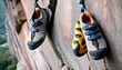 A-Pair-Of-Climbing-Shoes-Scaling-A-Rock-Face-