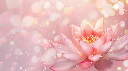 Wall Mural - closeup of pink lotus on pink background with glitter and bokeh and copy space