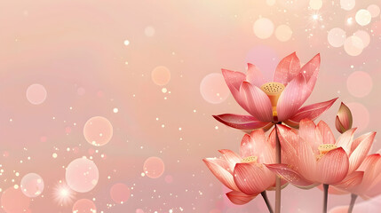 Wall Mural - close-up of pink lotus on pink background with glitter and bokeh top view and copy space