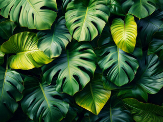 Wall Mural - tropical monstera leaves with yellow highlights. botanical and biophilic design concept. generative 