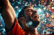 Champion Athlete Celebrating Triumph in Stadium Amid Confetti Shower