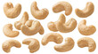 Cashew nuts set isolated on white background. Single and small groups. Package deisgn elements