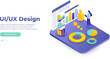 UI/UX design concept. Vector isometric illustration, ui concept for your website. Data analysis, management, SEO, online shopping and startup business. Vector EPS 10