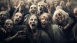 Hordes of undead, Zombie walking in the abandoned town, Beginning of the zombie apocalypse, Zombie crowd walking