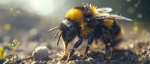 A Bee Warming Up By Vibrating Its Wings On A Chilly Morning