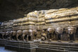 Ellora caves, a UNESCO World Heritage Site in Maharashtra, India. Kailash temple. Monolithic elephant ceremonial procession