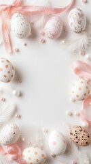 Wall Mural - Elegant Easter egg arrangement with central copyspace and pastel accents